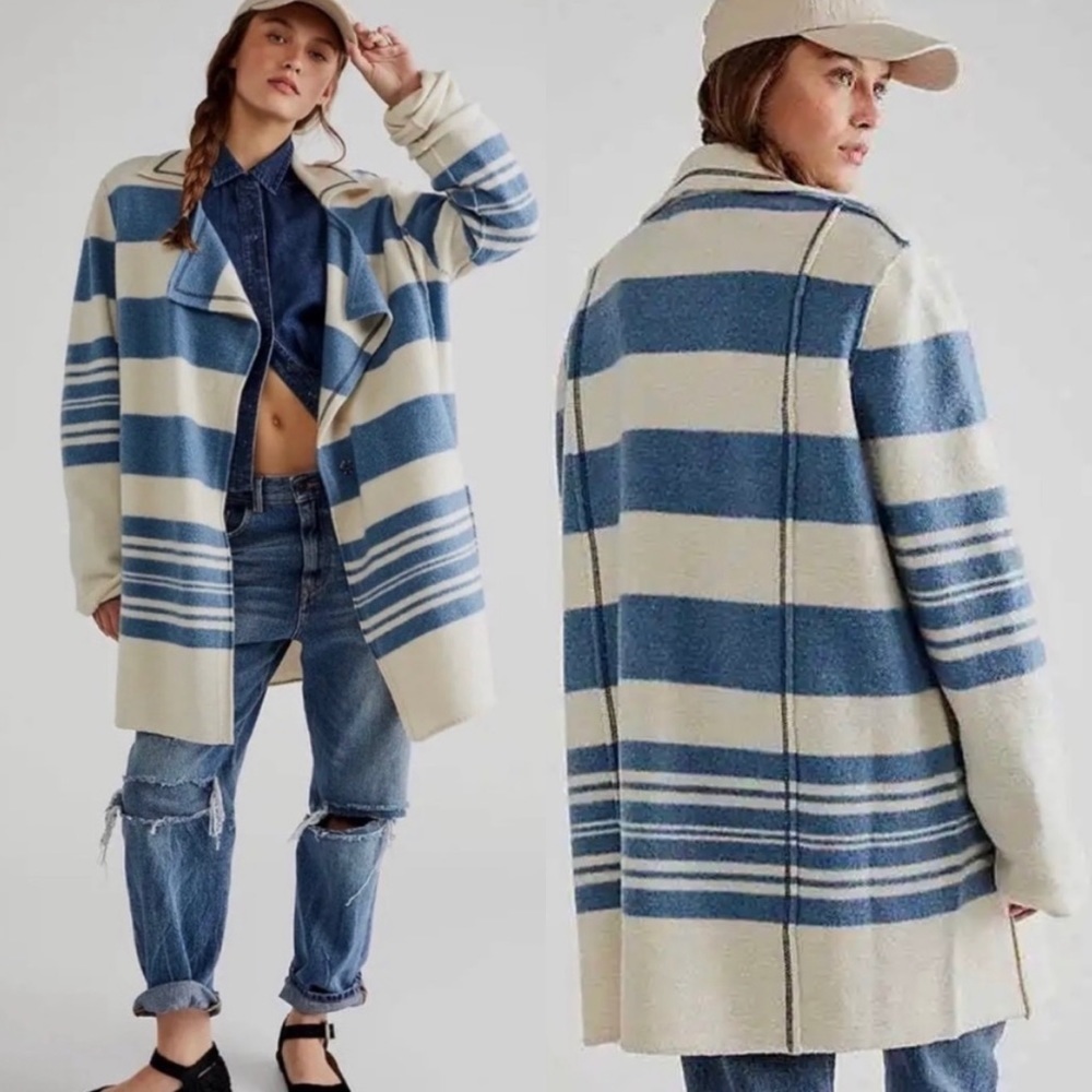 New Free People We The Free Acadia Striped 100% Wool Cardi Sweater